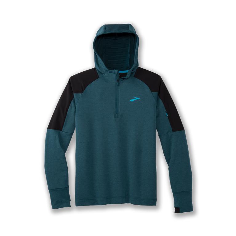 Brooks Notch Thermal Fleece Running Hoodie - Men's - Heather Alpine/Black (45321-PJDR)